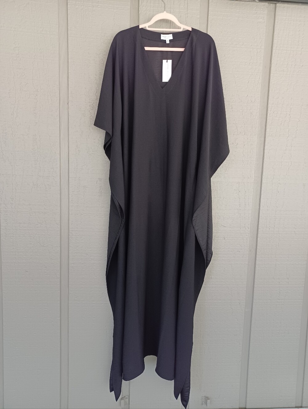Ripley Rader Satin Crepe Caftan Dress Size L Minimalist Vacation V Neck Pullover